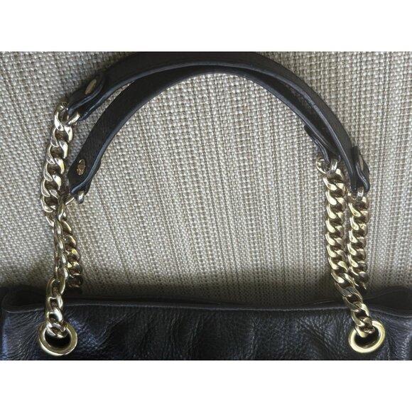 Michael Kors Black Pebbled Leather Gold Chain Shoulder Handbag Purse Satchel - Picture 7 of 13